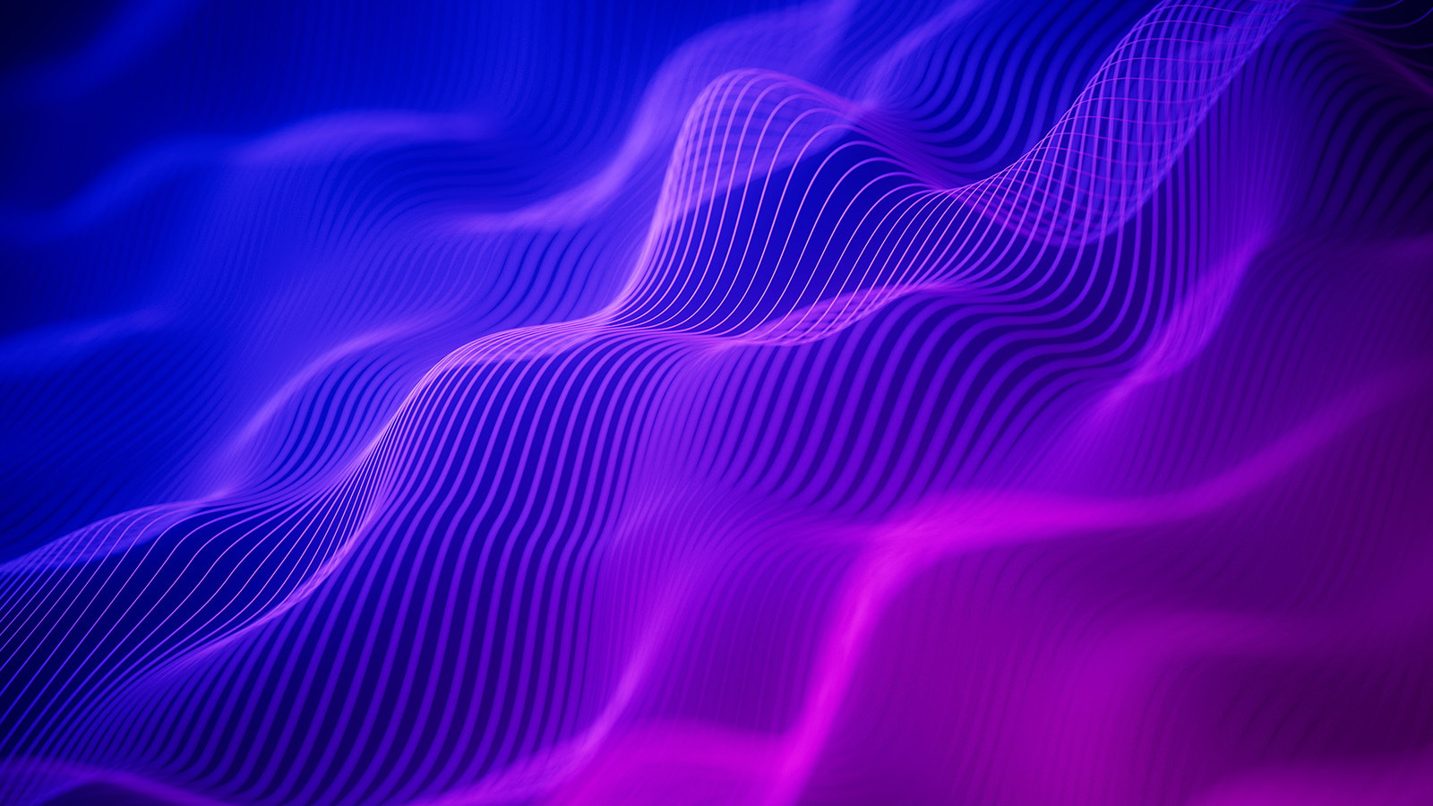 Digital waves (purple and blue), artificial intelligence, machine learning, natural language processing, data, technology, research and development concept.