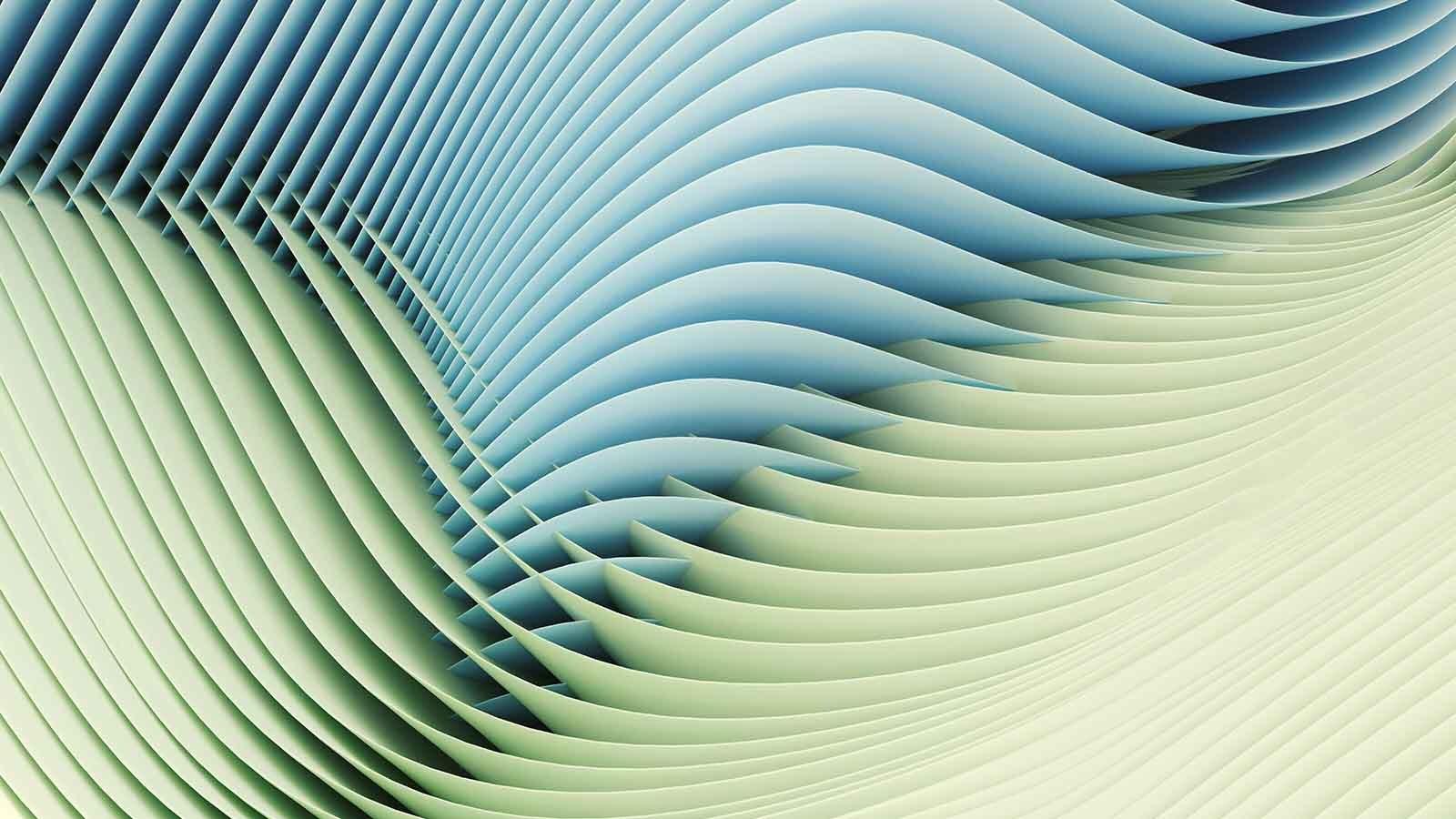 Light blue and green interlaced panels: architecture concept stock photo.